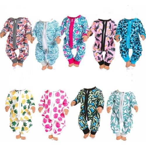17 inch new born baby Doll zipper clothes pajama set baby dolls jumpsuit for 18 inch girl doll clothes jumpsuit