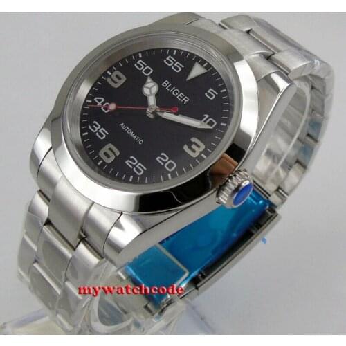 40mm Bliger Black Dial Green/Red Hand Sapphire Glass Gutomatic Mens Watch MIYOTA 8215 NH35 Automatic Movement