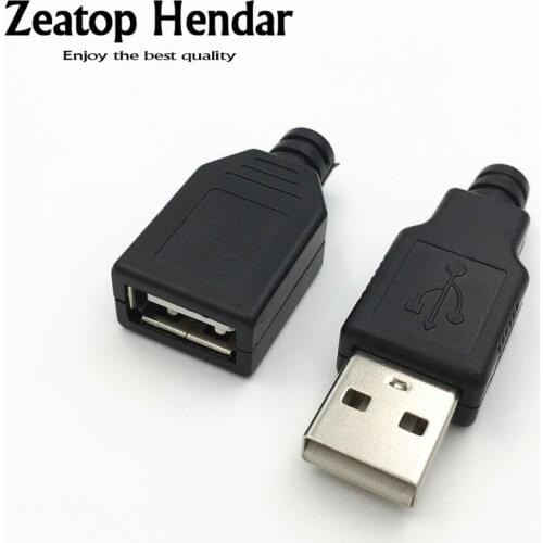 5Pairs DIY USB 2.0 A Male + Female Plug Socket Connector Plastic Cover Assembly Soldering Adapter