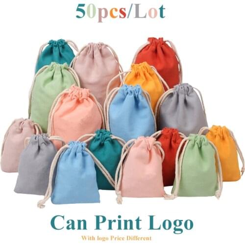 50Pcs/Lot Colorful Cotton Canvas Bags Candy Color Sachet Natural Soap Packaging Pouch Jewellry Pocket Can Personalized Logo