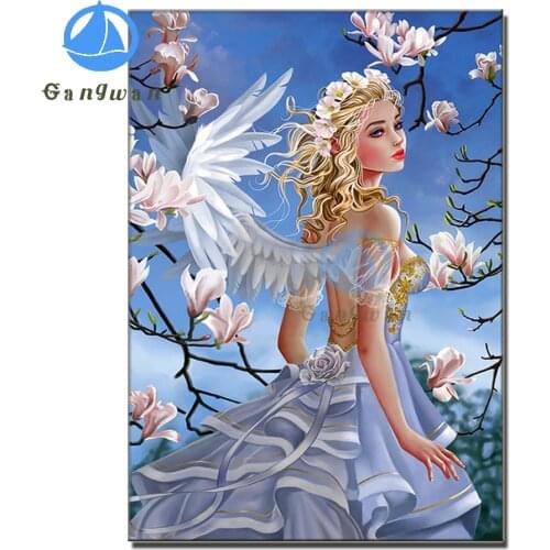 5d Diy Diamond Painting"Magnolia and fairy"Full Sqaure/Round Drill Cross Stitch Embroidery Rhinestone Mosaic angel girl pattern