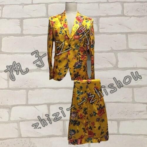 Free ship 100%real mens golden flower embroidery jacqurd tuxedo suit /event/stage performance/club/studio suit/jacket with pants