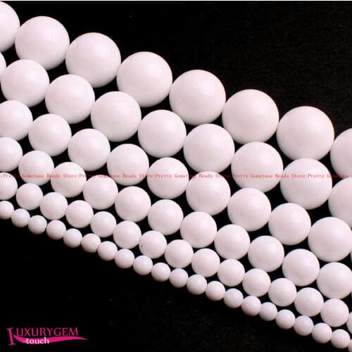 High Quality 4,6,8,10,12,14mm Smooth Natural White Jades Round Shape Gems Loose Beads Strand 15" Jewelry Making wj393