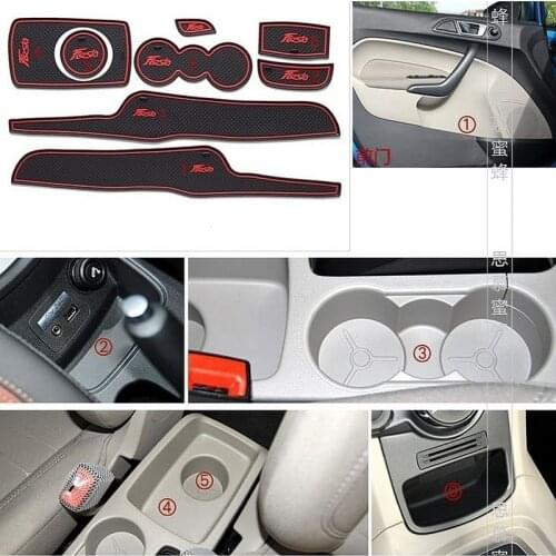 For Ford Fiesta 2008-2014 Rubber Anti-slip Non-slip Cup Mat Sticker Gate Slot Pad Door Groove Mat Car Styling 8 pcs