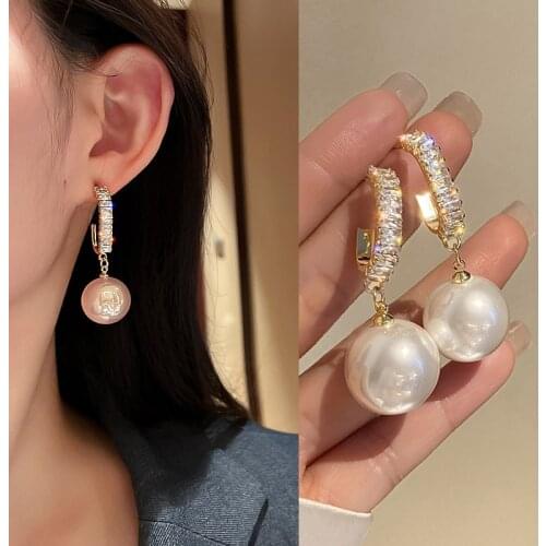 Elegant Korean Oversized Pearl Drop Earrings for Women Bohemian Golden Round Imitation Pearl Wedding Fashion Earrings Jewelry