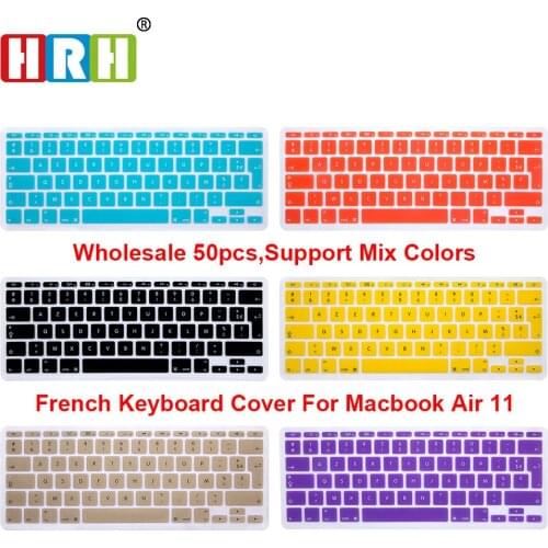 HRH High Quality Wholesale 50pcs AZERTY French Silicone Keyboard Cover Skin Protective Film for Mac book Air 11.6Inch EU Version