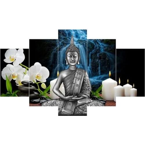 China Bamboo Thai Buddha Statue 5 Pcs Canvas Wall Painting Art Modern Home Decoration Wall Art Picture Home Decor