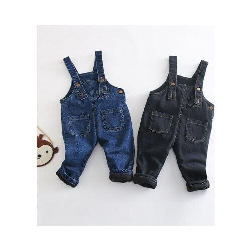 Hot Style Cute Baby Overalls Winter 2019 Panty Girls Black Blue Jean Jumpsuit Infant Cotton Fleece Suspenders Kids Overalls 0-3Y