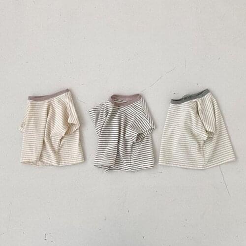 Korean baby casual striped short sleeve T-shirt male baby neutral half sleeve top bottoming shirt