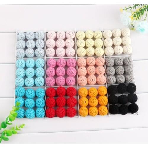 Kovict 20mm 10pc Wooden Crochet Beads Chewable DIY Wooden Teething Knitting Beads Pacifier Chain Crib Sensory Toy Baby Teether