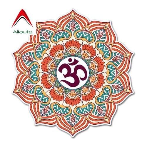Aliauto Creative Car Stickers AK Wall Art Mandala Om Orange Waterproof Sticker For Car Window Bumper Or Laptop Vinyl ,6cm*6cm