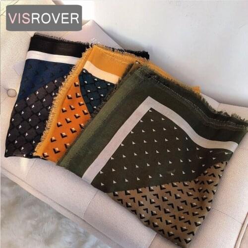 VISROVER 2021 Fashion Autumn Geometric Printing Viscose Scarf With Fringer blue Wraps Winte Shawls Spring Beach Wholesales Gift