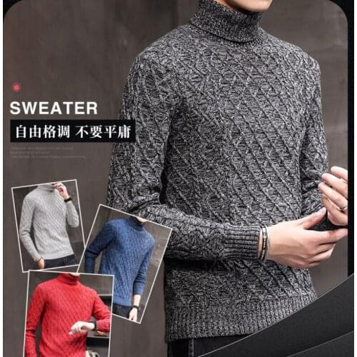 New Winter 100% Cotton Line Mens Turtleneck Sweater Korean Version Twist Pure Color Casual Fashion Jersey Mens Wear