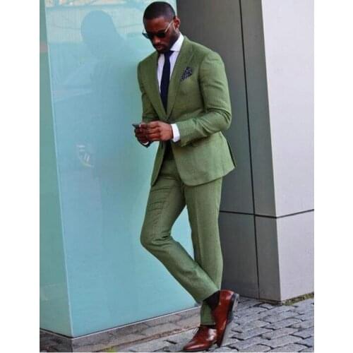 New Arrival 2 Button Peaked Lapel Green Suits For Men Tuxedo Wedding Groom Suit Best Man Groomsmen Tailored (Jacket+Pants+Tie)