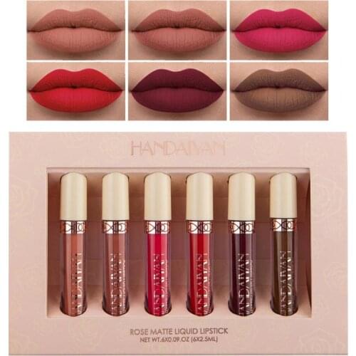 6Pc Lip Gloss Set Matte Liquid Easy to Color Not Fading Waterproof Long-lasting Beauty Makeup Set Soft Moisturizer HydrateTSLM2