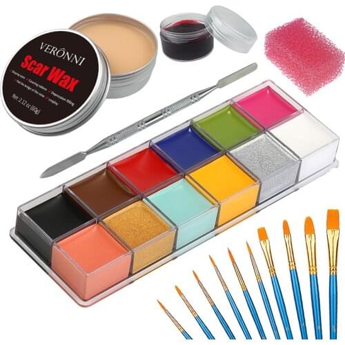 6PCS SFX Makeup Kit 12 Color Face Body Paint Oil Stage Special Effects Halloween Wound Scar Wax Makeup Fake Scab Blood Spatula