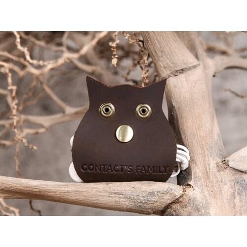 Headphone winder retro crazy horse leather owl cute leather data cable protective cover storage