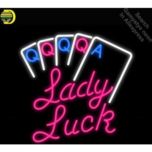 Neon Signs for Lady Luck Cards Neon Light Sign Handcrafted Neon Bulbs sign Real Glass Tube Decorate Game Room Signs dropshipping