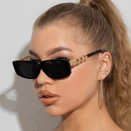 2021 New Luxury Metal Chain Sunglasses Men Women Cat Eye Pilot Fashion Sun Glasses Small Lens Female Eyewear UV400 Sunglass