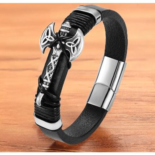 Charm Fashion weapon Aamy axe Bracelet Men Leather Manget Armwrist Wristband Bangles Jewelry Accessories Dropshipping