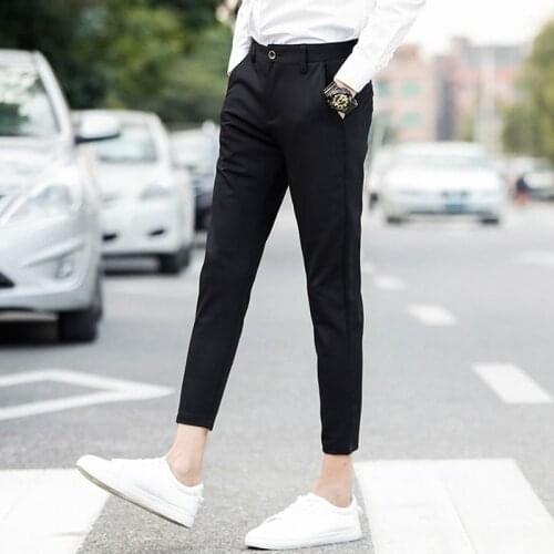 Autumn cropped trousers mens casual pants small leg slim fit trousers Long Pants Boys' Korean version suit pants