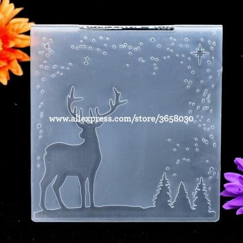 Christmas Deer Tree Plastic Embossing Folder For Scrapbook DIY Album Card Tool Plastic Template 15.2x15.2cm 8071028