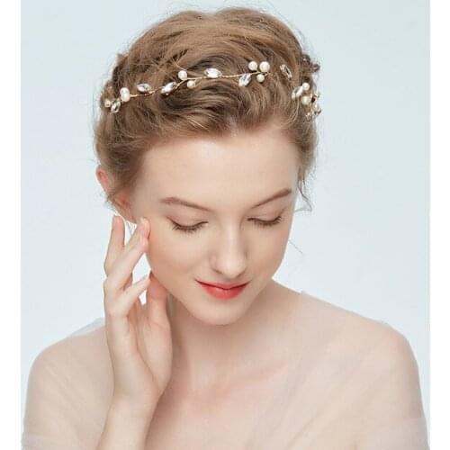 Simple Crystal Hair Vine Bridal Headband Tiara Pearl Wedding Accessories Hair Jewelry Bridesmaid Headpiece