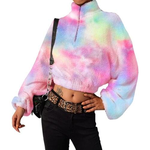 Women’s Oversized Colorful Pullover Warm Hoodies / Coats / Long Pants Female Fuzzy Fleece Tie-Dye Outfits for Winter/Fall S-XL