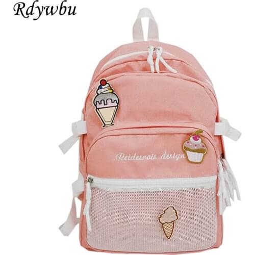 Rdywbu Letters Embroidery Backpack Girls Multilayer Big Capacity School Book Bag Ice Cream Applique Mesh Trave Bag Mochila B599