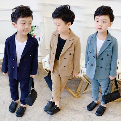 Wedding Ceremony Khaki Suit For Kids New Sky Blue Children Formal Blazers Clothes Good Quality Cotton Baby Boys Handsome Suit