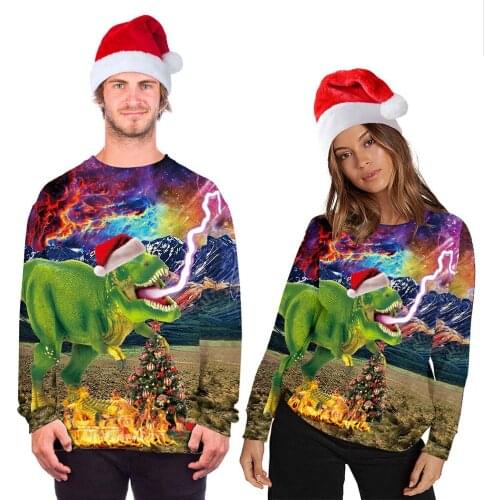 QNPQYX men Christmas dinosaur 3D print sweatshirts couple autumn winter O-neck women hoodies loose casual pullover sweatshirts
