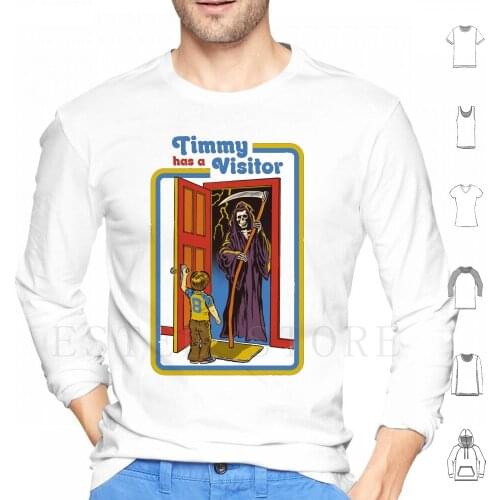 Timmy Has A Visitor Hoodies Long Sleeve Retro Vintage Horror Death Funny 80S 70S Halloween Grim Reaper