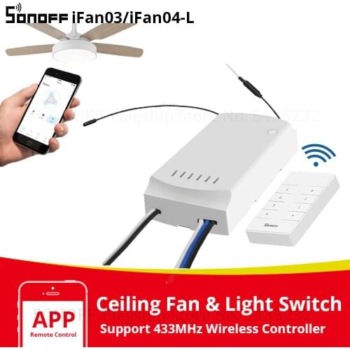 SONOFF iFan03/04 Smart WiFi Ceiling Fan & Light Controller RF 433MHz Remote Control Adjusted Speed Smart Home Automation Module