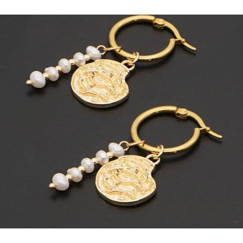 Go2Boho Vintage Earrings for Women Boho Jewelry Fashion Nameplate Dangle Earing Natural Pearl Jewellery Eardrop Hanging Earring