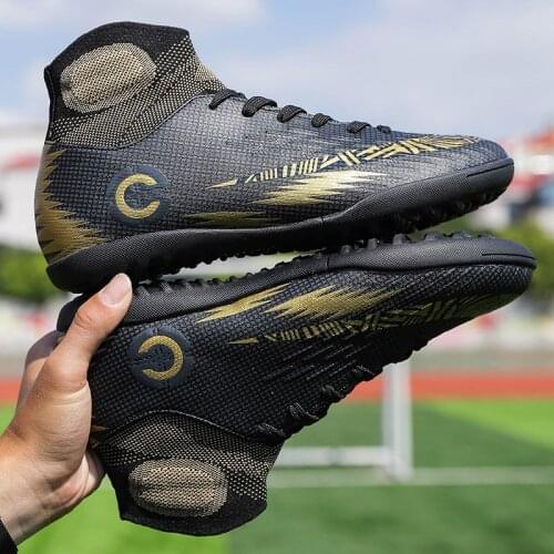 Indoor Breathable Soccer Shoes Mens Football Shoes High Ankle Training Cleats Sneakers Boys Kids Superfly Turf Football Boots