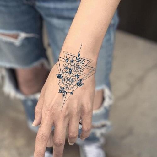 1 Sheets Temporary Tattoos Stickers Waterproof Semi Permanent Fake Body Arm Chest Shoulder Tatoo Triangle for Woman Man Adults