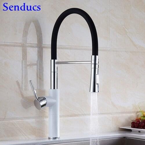 Senducs Pull Down Kitchen Faucet Quality Brass Pull Out Bathroom Basin Mixer Tap Luxury White Pull Out Kitchen Mixer Taps