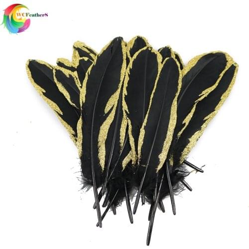 WCFeatherS 10pcs Gold Dipped Black goose feather 15-20CM DIY Accessories Headdress Decoration feathers for Crafts