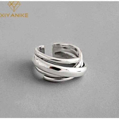XIYANIKE 925 Sterling Silver Vintage Engagement Ring Irregularly Geometric Winding Jewelry For Women Couple Size 17mm Adjustable