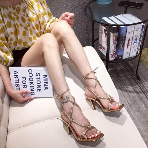 2019 Fashion Flock Sandals Women Leopard Grain Toed Thin High Heels Shoes Party Wedding Lace-Up Orange Size 35-42