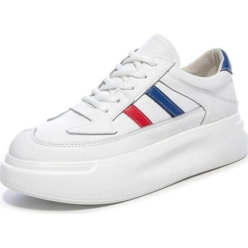 Hot 2020 Newest Spring Round Head Thick Bottom Genuine Leather Shoes Casual Sneakers Shoes Fashion Popular Women High Heel Shoes