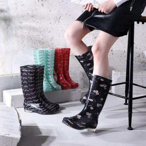 New Rain Shoes Womens Printed Rain Boots High Tube Anti-skid Wear-resistant Bottom Water Boots High Top Rubber Waterproof Shoes