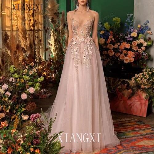 Robe de bal élégante a-ligne longues robes de bal dentelle Appliques longueur de plancher robe de fête formelle vestido-de-festa