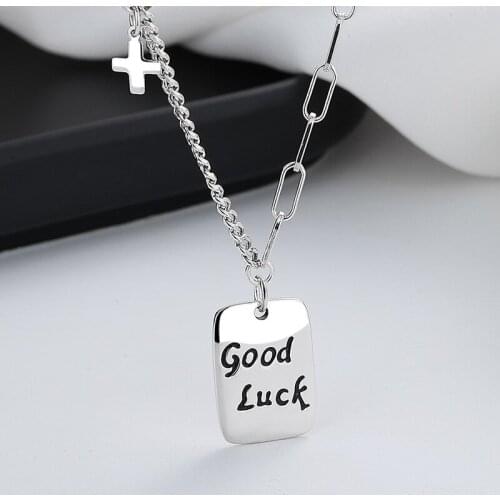 S925 Sterling Silver Stitching Cross Rectangular Letter Necklace Wild Clavicle Chain Female Fashion Sterling Silver Necklace