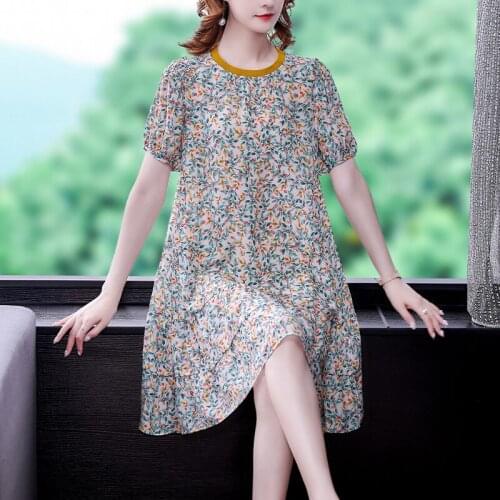 Summer Elegant Loose 4XL Plus Size Beach Dress 2021 Fashion Vintage Casual Print Chiffon Midi Dress Women Bodycon Party Vestidos