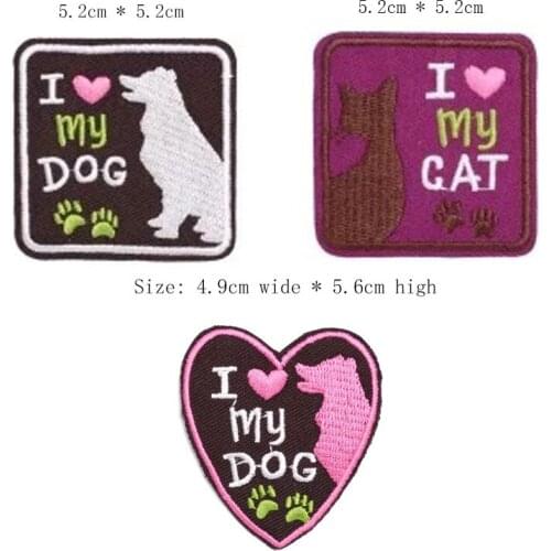1PC Free shipping I LOVE MY DOG CAT embroidery iron on sew on for left chest/embroidery supplies/bordados/kit para bordar/paw