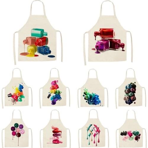 1Pcs Kitchen Apron Colorful Nail Polish women Printed Sleeveless Cotton Linen Aprons for Men Women Home Cleaning Tools 55*68cm