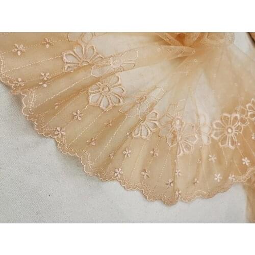 10meters 25cm Wide Champagne Cloth Embroidery Lace Trim Mesh Tulle Fabric Ribbon Handmade DIY Clothes Accessories