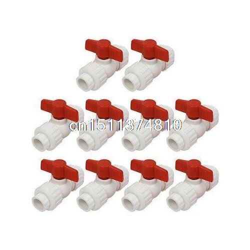 10PCS Water Supply 19mm to 19mm Ends 1/2 Turn PPR Ball Valve White Red