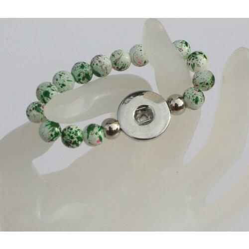 16Colors!15cm Length Children Girls Double Color Handmade Glass Beads Snap Button Bracelet Fit 18mm Diy Snap Jewelry For Kids